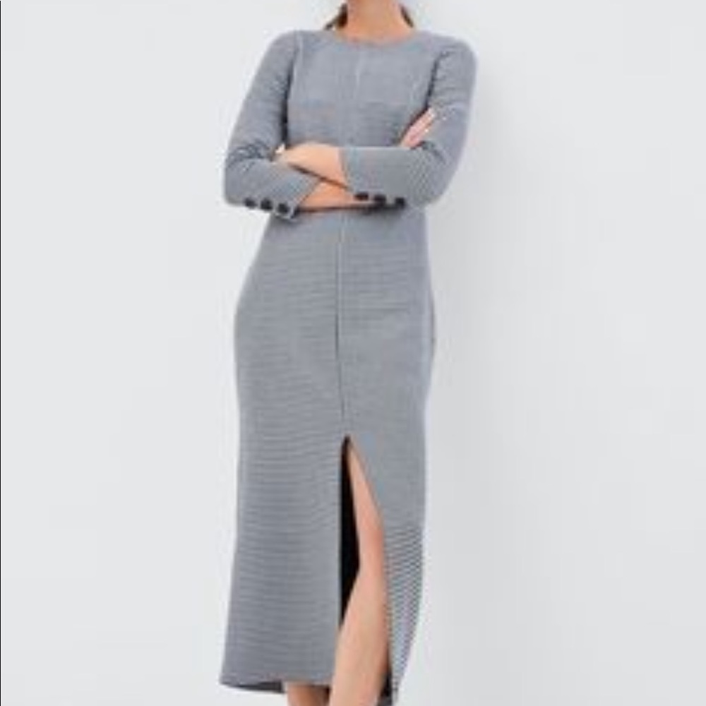 Zara Dress MIDI XS Plaid Houndstooth Long Sleeve - Picture 1 of 8